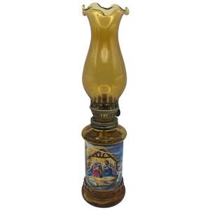 Vintage Lantern Nativity Scene Amber Glass Top Unused Wick-Adjuster-Hong Kong